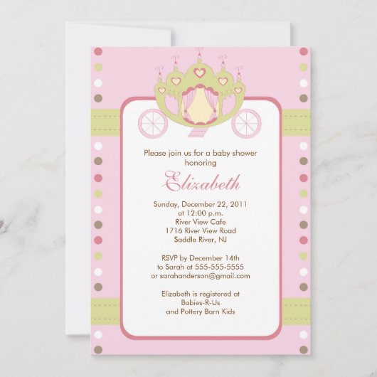 Baby shower Princess Carriage Invitation (Devant)