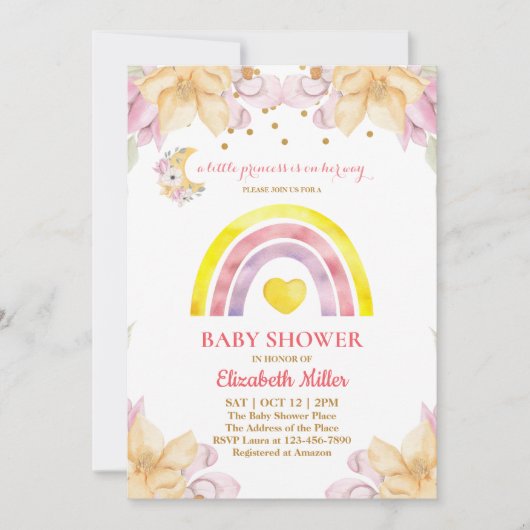 Baby shower Princess Rainbow Invitation (Devant)