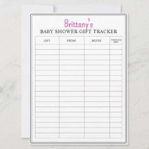 Baby shower Printable Gift Tracker Kaart
