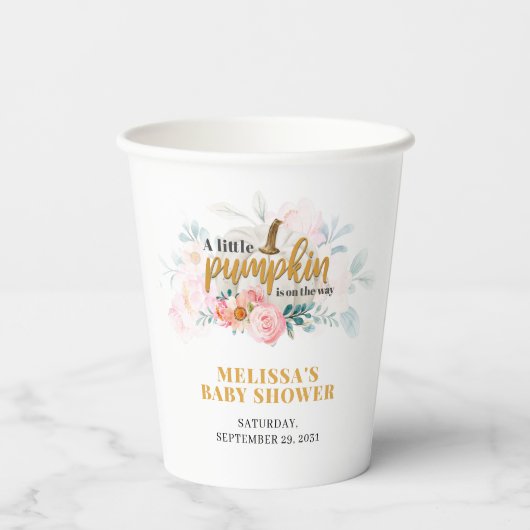 Baby shower Pumpkin Waterverf Floral Papieren Bekers (Achterkant)