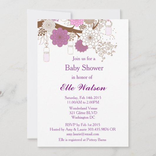 Baby shower Purple Mason Jar, Invitation Fête de l (Devant)