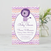 Baby shower | Purple Watercolor Lion Invitation (Debout devant)