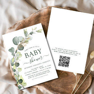 Baby shower QR Code Greenery Eucalyptus Kaart