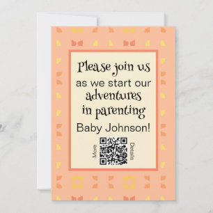 Baby shower QR code perzik geel geometrisch Kaart