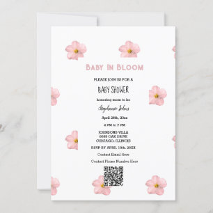 Baby shower QR Code Roze Bloemen Schattigee Baby i Kaart