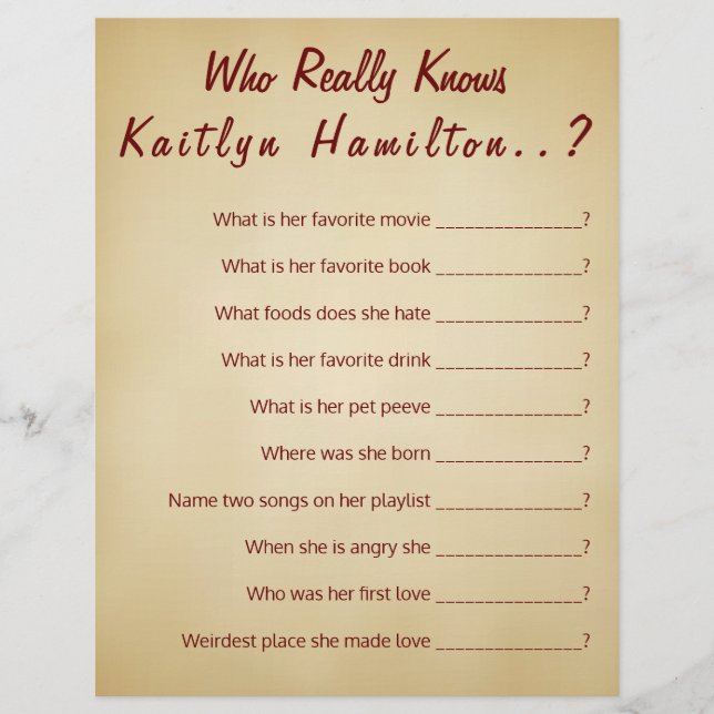 Baby shower Quiz Game  Parchment (Voorkant)