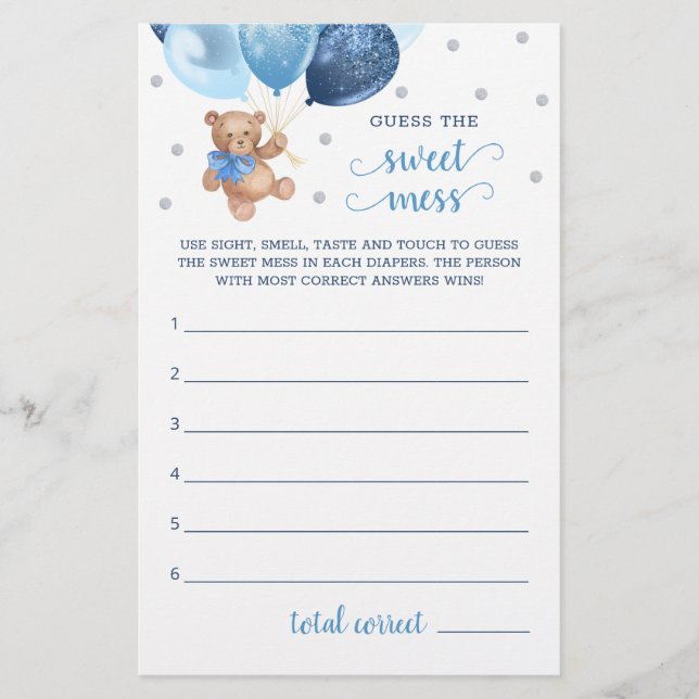 Baby shower raadt de Sweet Mess Game Teddy Bear (Voorkant)