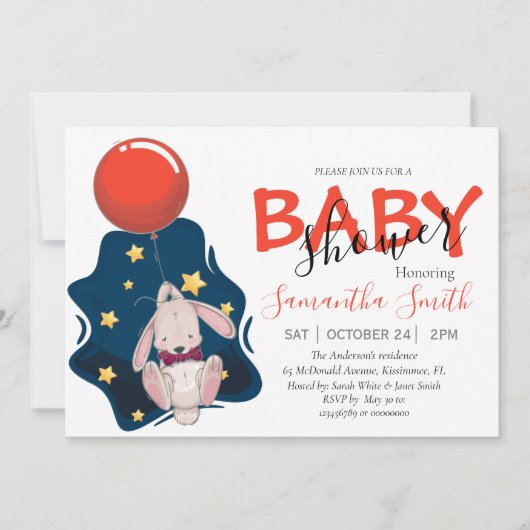 Baby shower Rabbit Invitation Aankondiging (Voorkant)