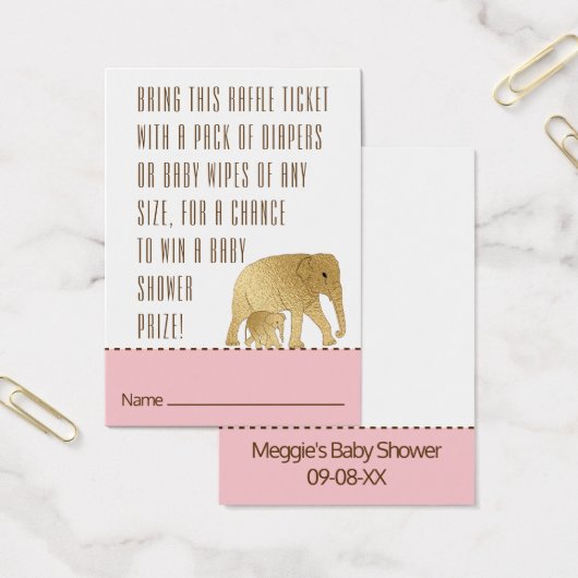 Baby shower Raffle Billet Elephant Gold Rose (Bureau)