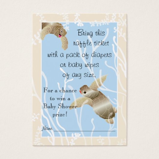 Baby shower Raffle Ticket/Cream/Blue Turtle Visitekaartje (Voorkant)