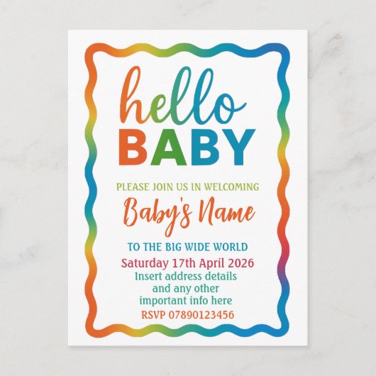 Baby shower Rainbow invitation invitation personna (Devant)