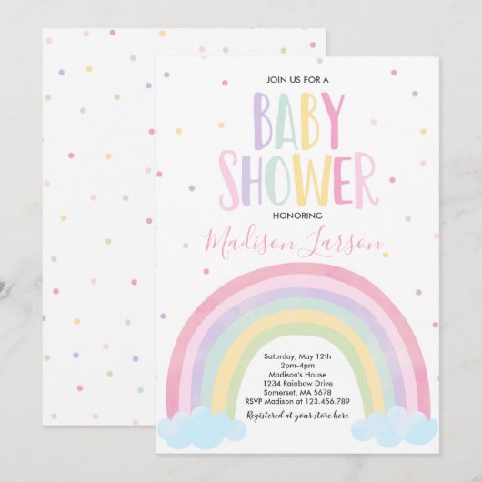 Baby shower Rainbow Invitation Pastel Rainbow Baby (Devant / Derrière)