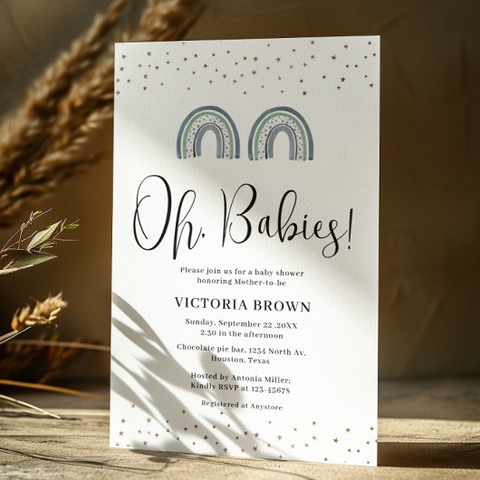 Baby shower Rainbow Twin Baby Invitation