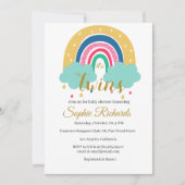 Baby shower Rainbow Twins Blue Pink Invitation (Devant)