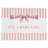 Baby shower rayé rose et blanc Grand sac cadeau (Dos)