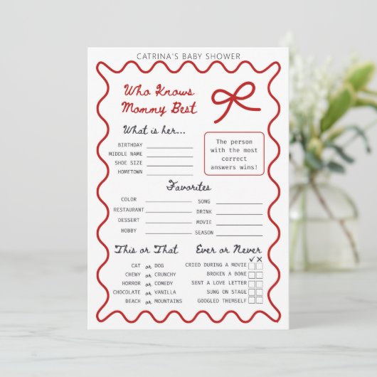 Baby shower Red Bow - Nom modifiable, invitation 5 (Debout devant)