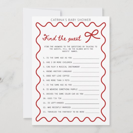 Baby shower Red Bow - Nom modifiable, invitation 5 (Devant)
