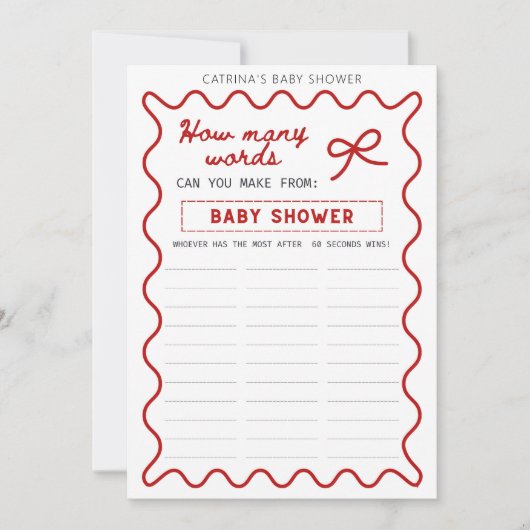 Baby shower Red Bow - Nom modifiable, invitation 5 (Devant)