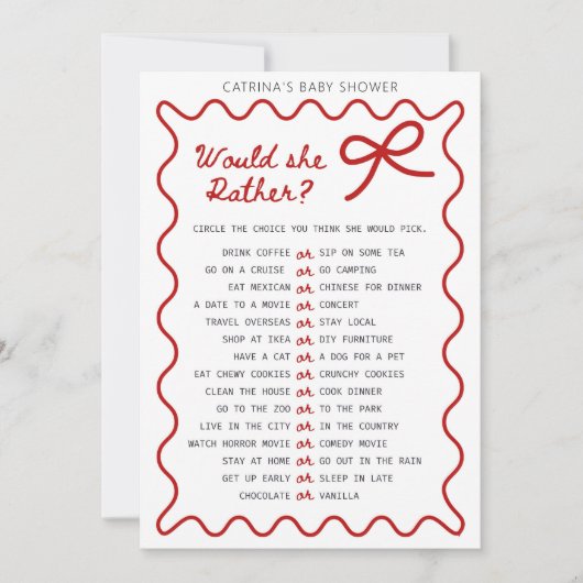 Baby shower Red Bow - Nom modifiable, invitation 5 (Devant)