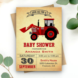 Baby shower Red Farm Tractor Invitation