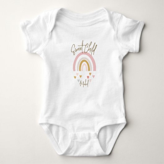 Baby shower regenboog harten roze romper (Voorkant)