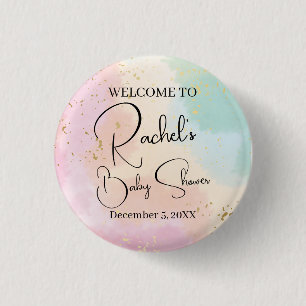 Baby shower regenboog Kleurrijke Waterverf Aangepa Ronde Button 3,2 Cm