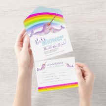 Baby shower regenboog narwhals waterverf