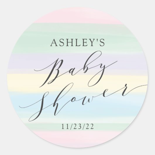 Baby shower regenboogstrips ronde sticker (Voorkant)