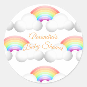 Baby shower regenboogwolken kleurrijk ronde sticker