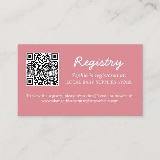 Baby shower Register QR Code Blush Roze Informatiekaartje (Voorkant)