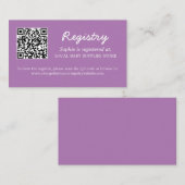 Baby shower Register QR Code Soft Paarse Informatiekaartje (Voorkant / Achterkant)