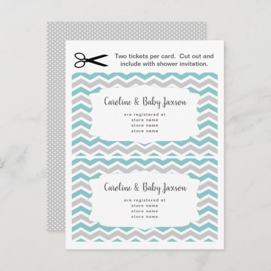 Baby Shower registratie invoegkaarten, turquoise n Uitnodiging Briefkaart (Voorkant / Achterkant)