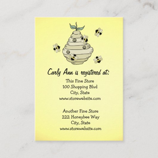 Baby shower Registry Kaart Bee Theme (Voorkant)