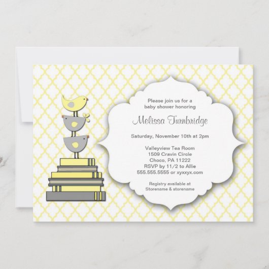 Baby shower Réserver Invitations jaunes et gris (Devant)