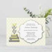 Baby shower Réserver Invitations jaunes et gris (Debout devant)