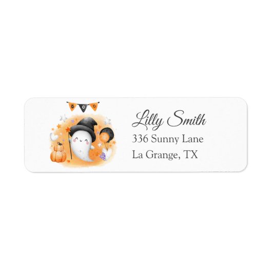 Baby shower retouradres label Little Boo Ghost (Voorkant)