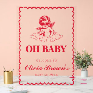 Baby Shower Rétro aux Couleurs Rose et Rouge avec
