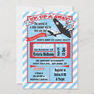 Baby shower Retro Avion avec invitation de billet