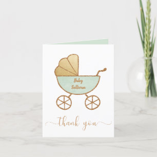 Baby shower Retro Carriage Mint Gold Bedankkaart