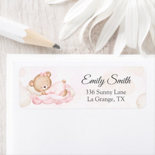 Baby shower Return Address Label Roze Beer (Insitu)