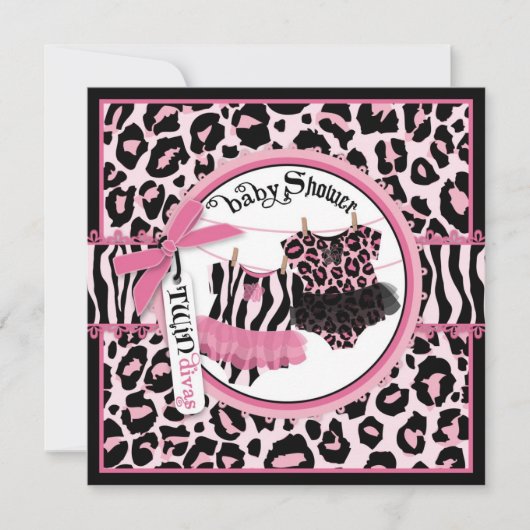 Baby shower Rock Star Tutu Twins Invitation SQ-HP3 (Devant)