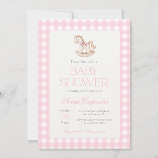 Baby shower Rocking Horse Invitation fille (Devant)