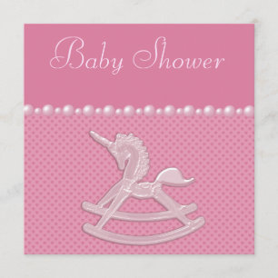 baby shower Rocking Horse Unicorn, Pearls & Hearts Kaart