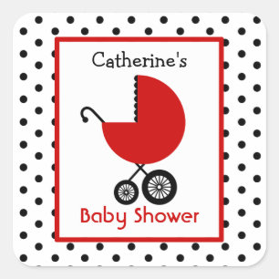 Baby shower Rode Koets & Polka Dots Vierkante Sticker