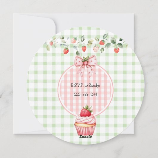 Baby shower rond Cupcake aux fraises Invitation (Dos)
