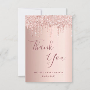 Baby shower roos Gold Druppelt Meisje Bedankkaart