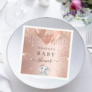 Baby shower roos goud glitterolifantenballonnen servet