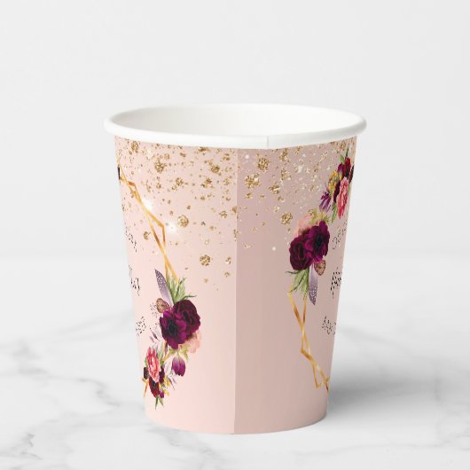 Baby shower roos goudbruinbloemigen glitter papieren bekers (Rechts)