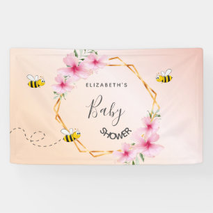 Baby shower roos goudbruine roze florale bloem om  spandoek
