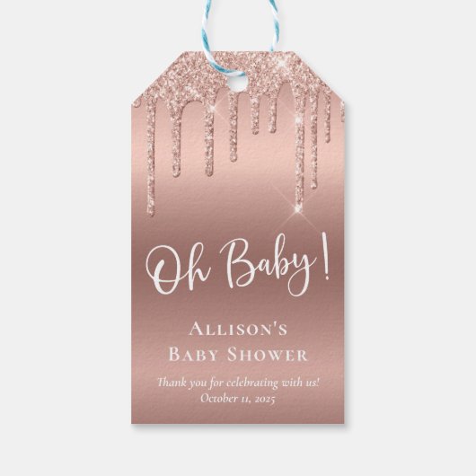 Baby shower Roos gouden glitter dank u Cadeaulabel (Achterkant)